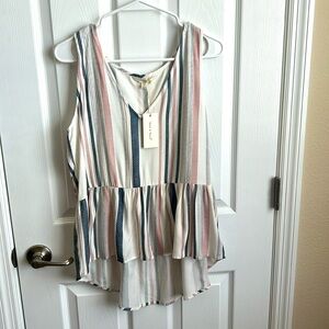 New Sim and Sam Peplum Tank‎ Top Striped Sleeveless Casual Cute Top Size M